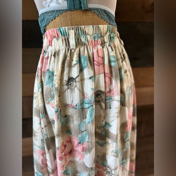 Vintage Soft Pastel Floral Claude Skirt Belt Loops Elastic Waist - Picture 7 of 10